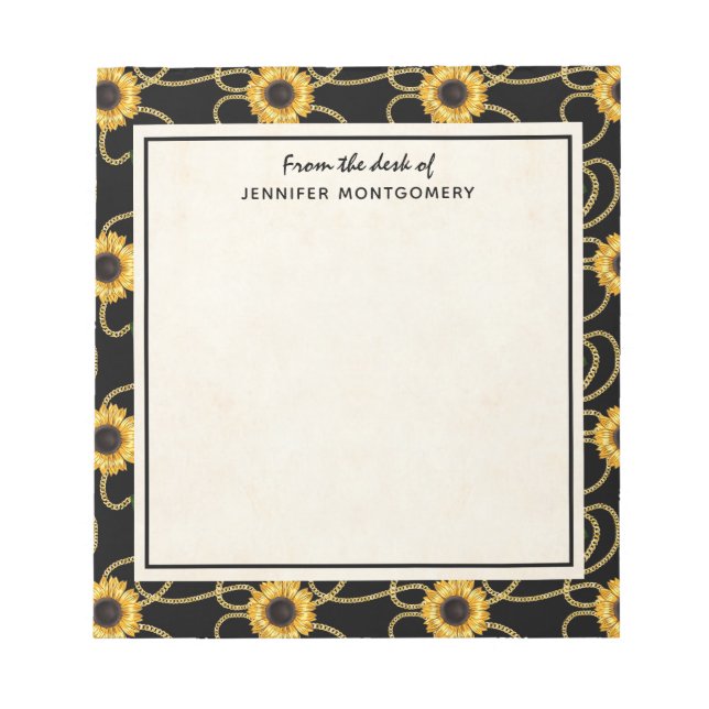 Classy Yellow Sunflowers Stylish Pattern on Black Notepad (Front)