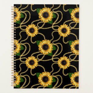 Classy Yellow Sunflowers Stylish Pattern on Black Planner