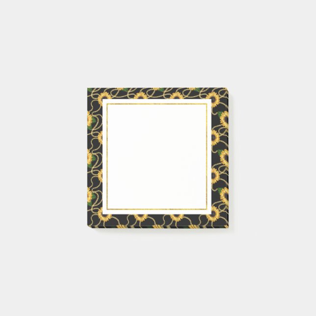 Classy Yellow Sunflowers Stylish Pattern on Black Post-it Notes (Front)