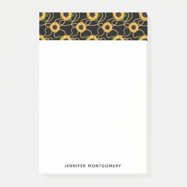 Classy Yellow Sunflowers Stylish Pattern on Black Post-it Notes (Front)