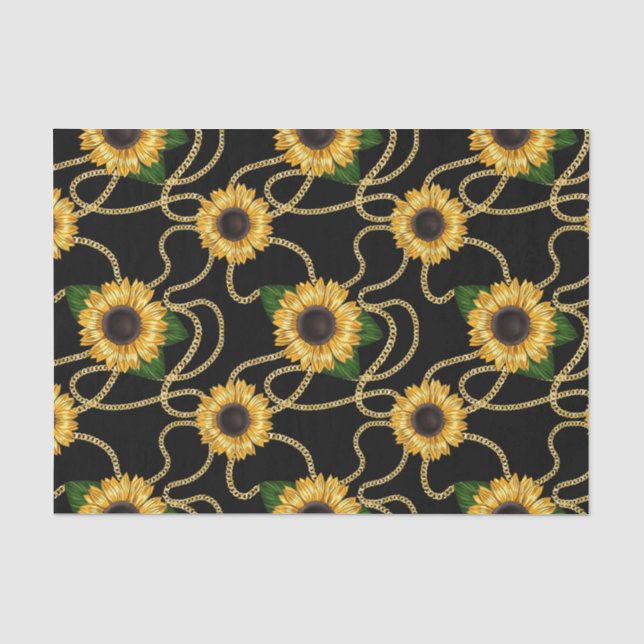 Classy Yellow Sunflowers Stylish Pattern on Black Tissue Paper (Front)