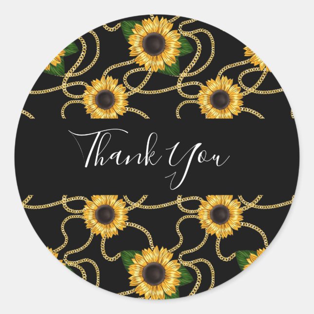 Classy Yellow Sunflowers Stylish Pattern Thank You Classic Round Sticker (Front)