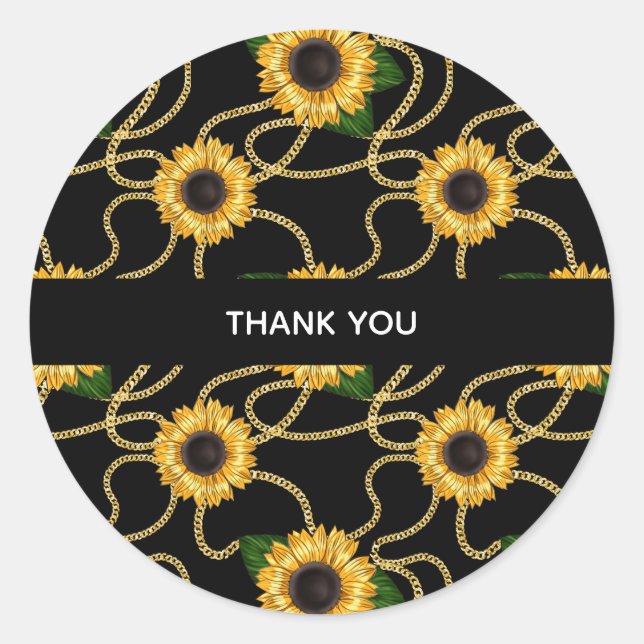 Classy Yellow Sunflowers Stylish Pattern Thank You Classic Round Sticker (Front)
