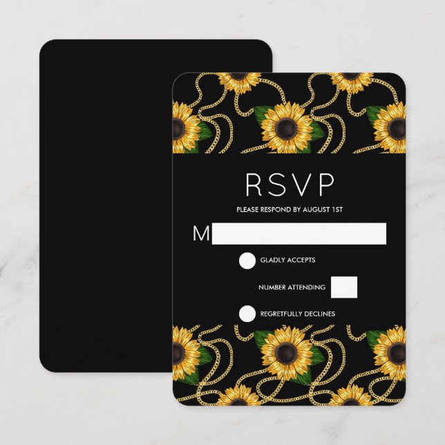 Classy Yellow Sunflowers Stylish Pattern Wedding RSVP Card (Front/Back)