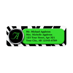 Classy Zebra Print Lime Monogram Étiquettes de adr