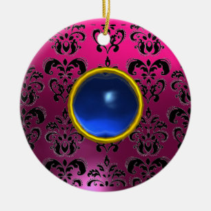 CLASSYBLACK PINK PURPLE FUCHSIA DAMASK GEM CERAMIC ORNAMENT
