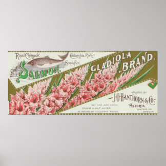 Clatsop County, Oregon - Gladiola Salmon Label Poster