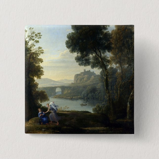 Claude Lorrain Landscape with Hagar and the Angel 2 Inch Square Button (Front)