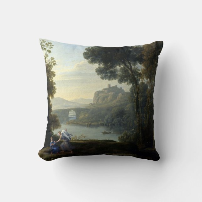 Claude Lorrain Landscape with Hagar and the Angel Throw Pillow (Front)