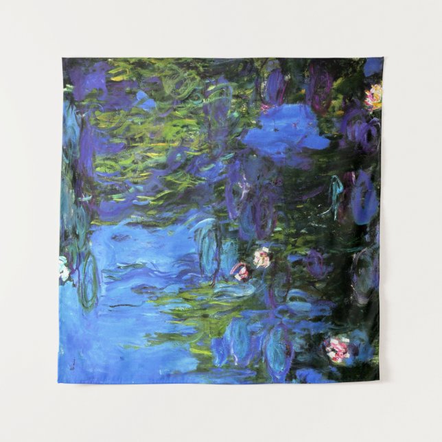 Claude Monet art: Water-Lilies, blue indigo Tapestry (Front)