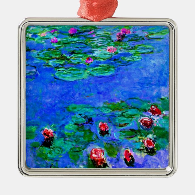 Claude Monet art: Water Lilies (red)  Metal Ornament (Front)