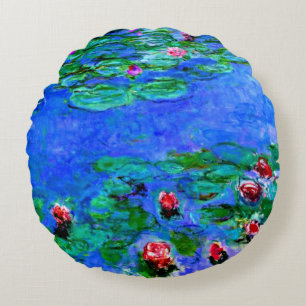 Claude Monet art: Water Lilies (red), Round Pillow