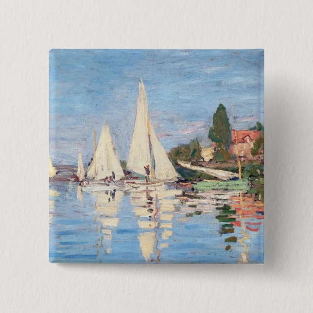 Claude Monet artwork - Regattas at Argenteuil 2 Inch Square Button (Front)
