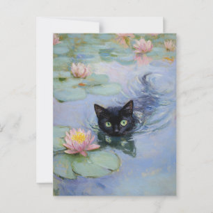 Claude Monet Black Cat Vintage Postcard 