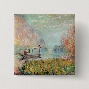 Claude Monet Boat Studio on the Seine 2 Inch Square Button