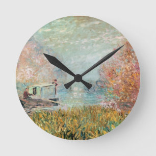 Claude Monet    Boat Studio on the Seine Round Clock