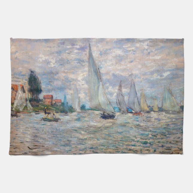 Claude Monet - Boats Regatta at Argenteuil Kitchen Towel (Horizontal)