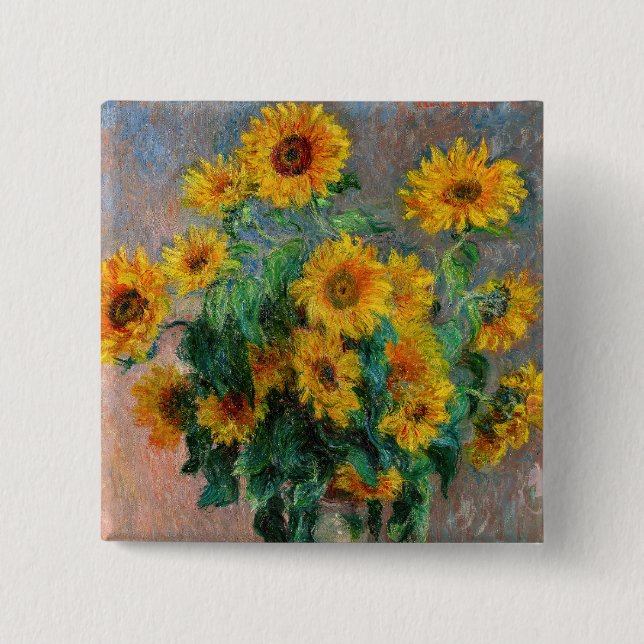 Claude Monet - Bouquet of Sunflowers 2 Inch Square Button (Front)