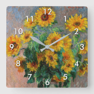 Claude Monet - Bouquet of Sunflowers Square Wall Clock