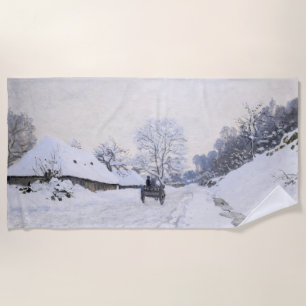 Claude Monet - Cart on the Snowy Road at Honfleur Beach Towel