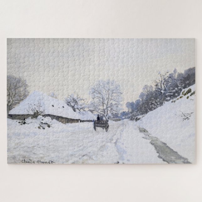 Claude Monet - Cart on the Snowy Road at Honfleur Jigsaw Puzzle (Horizontal)