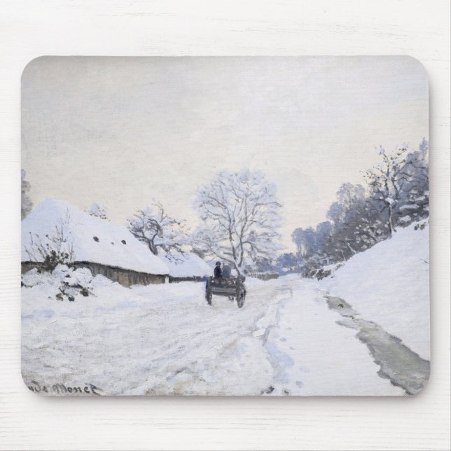 Claude Monet - Cart on the Snowy Road at Honfleur Mouse Pad (Front)