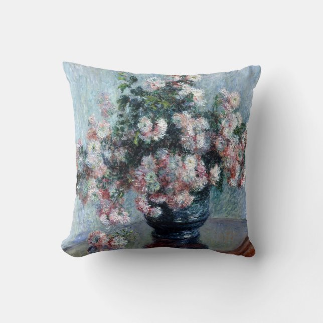 Claude Monet Chrysanthemums Throw Pillow (Front)