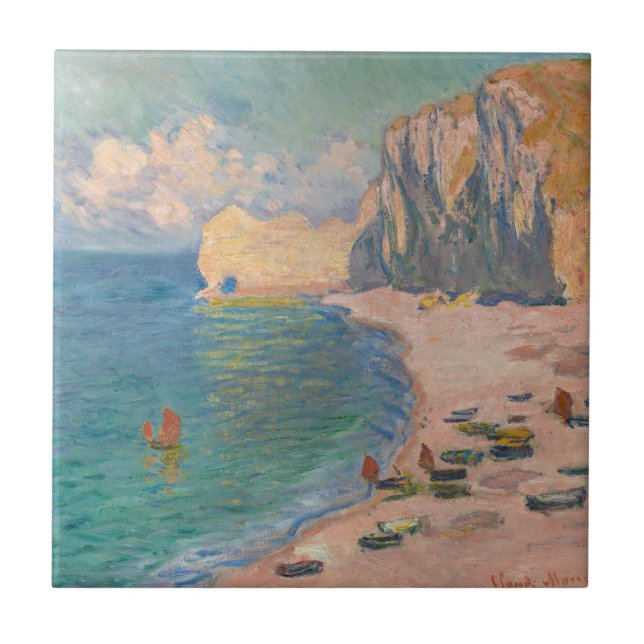 Claude Monet - Etretat: Beach and Falaise d'Amont Tile (Front)