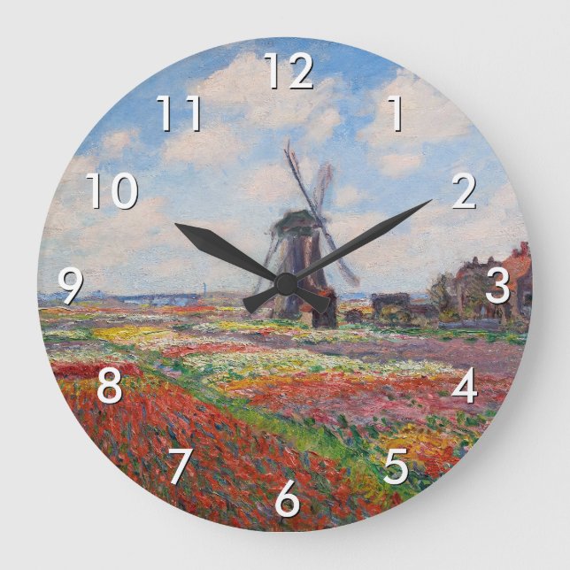 Claude Monet - Field of Tulips in Holland Large Clock (Front)