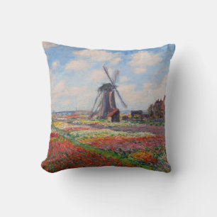 Claude Monet - Field of Tulips in Holland Throw Pillow