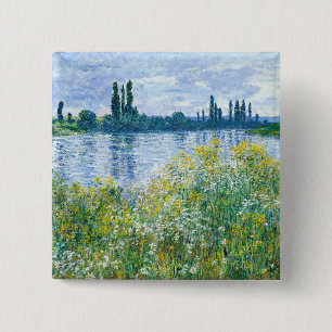Claude Monet - Flowers on the Banks 2 Inch Square Button