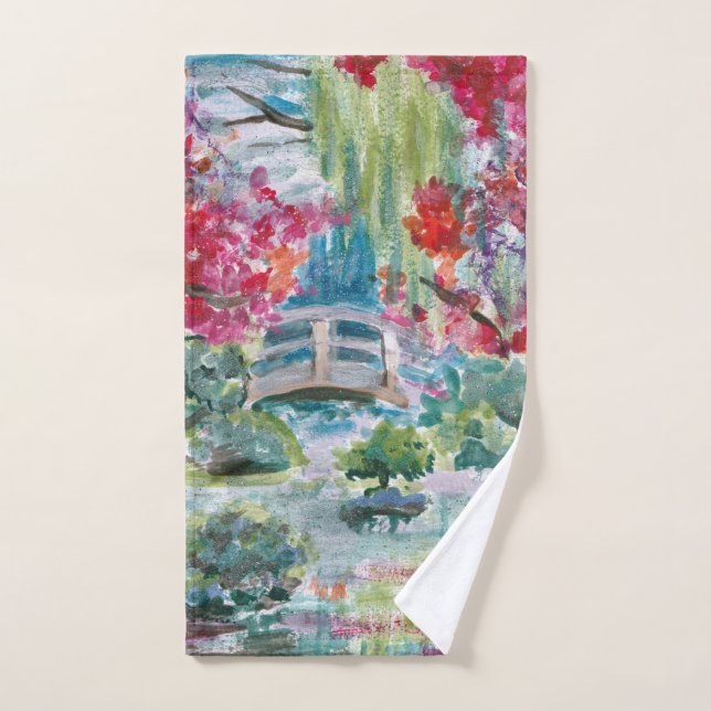 Claude Monet garden pond bridge painting Jigsaw Pu Hand Towel (Hand Towel)