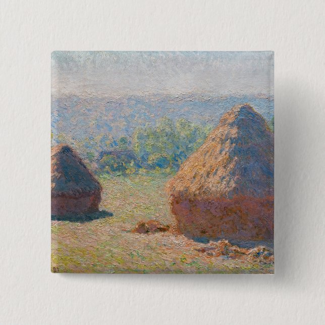 Claude Monet - Haystacks, end of Summer 2 Inch Square Button (Front)