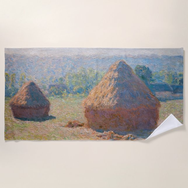 Claude Monet - Haystacks, end of Summer Beach Towel (Front)