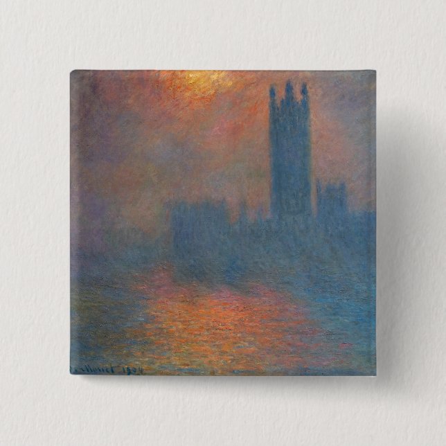 Claude Monet - Houses of Parliament London 2 Inch Square Button (Front)