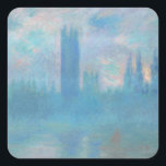 Claude Monet Houses of Parliament London. Blue Square Sticker<br><div class="desc">Claude Monet "Houses of Parliament,  London" sticker. Blue city landscape.</div>