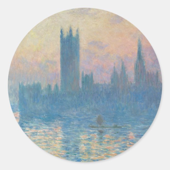 Claude Monet Houses of Parliament Sunset Classic Round Sticker (Front)