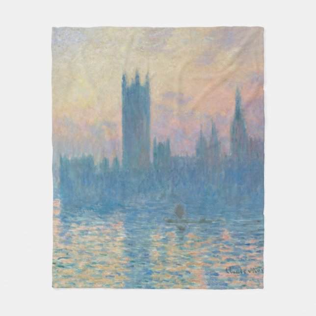Claude Monet Houses of Parliament Sunset Fleece Blanket (Front)
