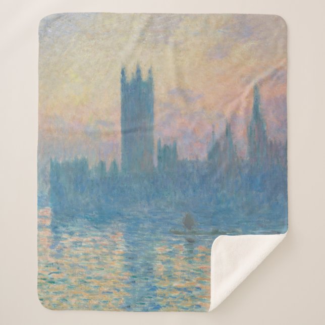 Claude Monet Houses of Parliament Sunset Sherpa Blanket (Front)