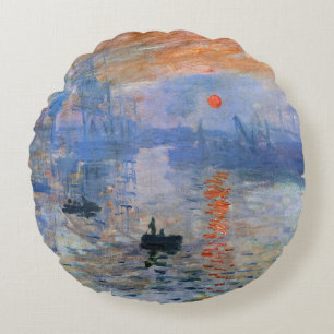Claude Monet Impression Sunrise 1872 Harbour Art Round Pillow