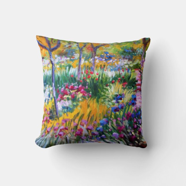 Claude Monet: Iris Garden by Giverny Throw Pillow (Front)