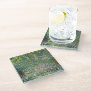 Claude Monet Japanese Bridge Water Lily Art Glass Coaster