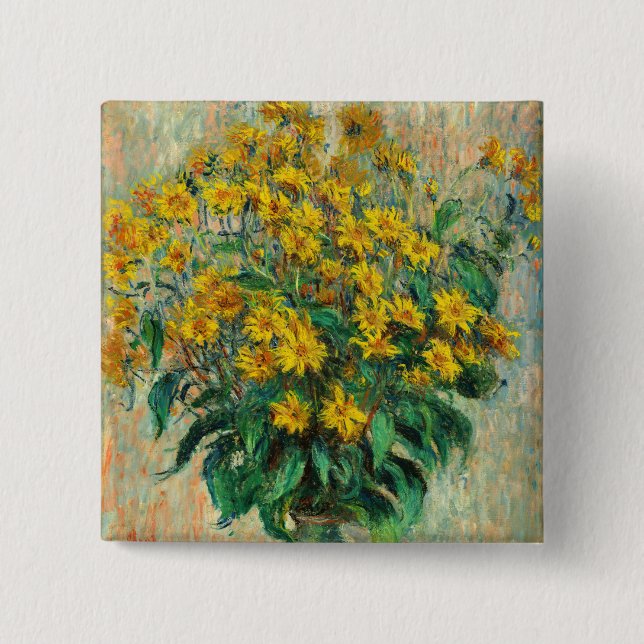 Claude Monet - Jerusalem Artichoke Flowers 2 Inch Square Button (Front)