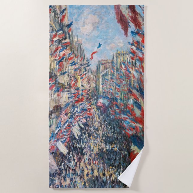Claude Monet - La Rue Montorgueil - Paris Beach Towel (Front)