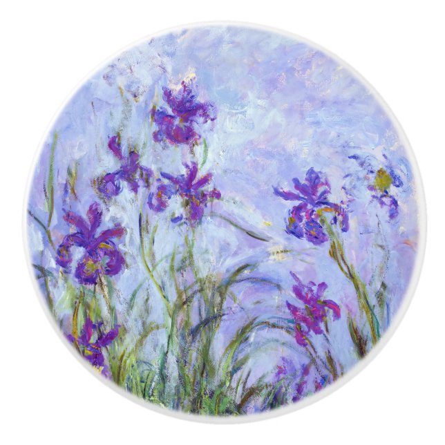 Claude Monet - Lilac Irises / Iris Mauves Ceramic Knob (Front)