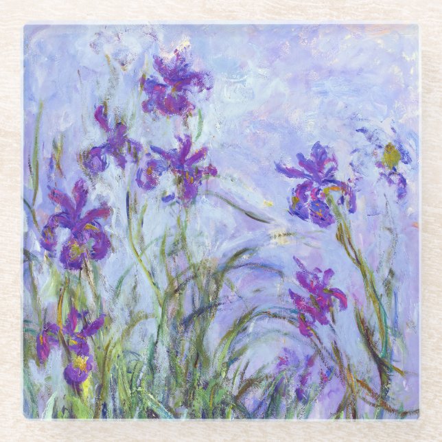 Claude Monet - Lilac Irises / Iris Mauves Glass Coaster (Front)
