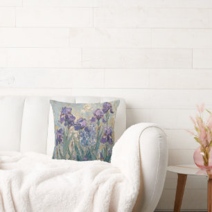 Claude Monet - Lilac Irises / Iris Mauves Throw Pillow
