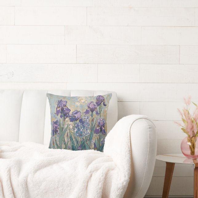 Claude Monet - Lilac Irises / Iris Mauves Throw Pillow (Couch)