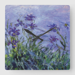 Claude Monet Lilac Irises Square Wall Clock