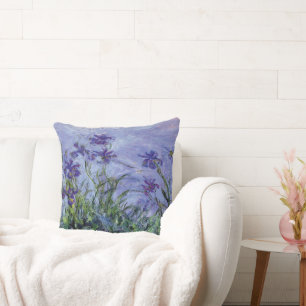 Claude Monet Lilac Irises Throw Pillow